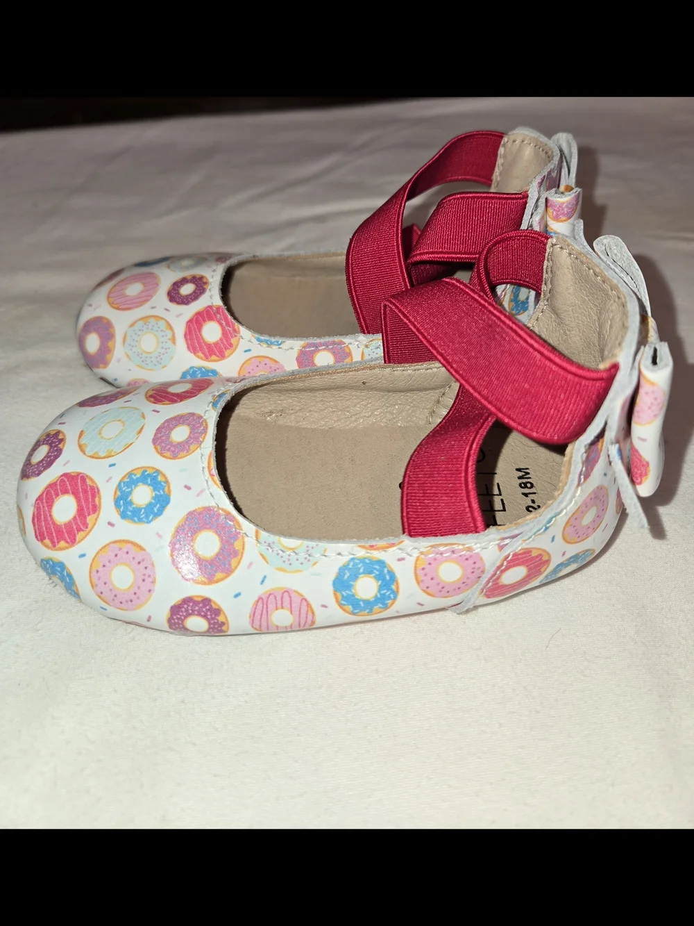 Monkey Feet Girls Pink Donut Print Mary Jane Shoes with Cross Straps SZ 12 - 18m